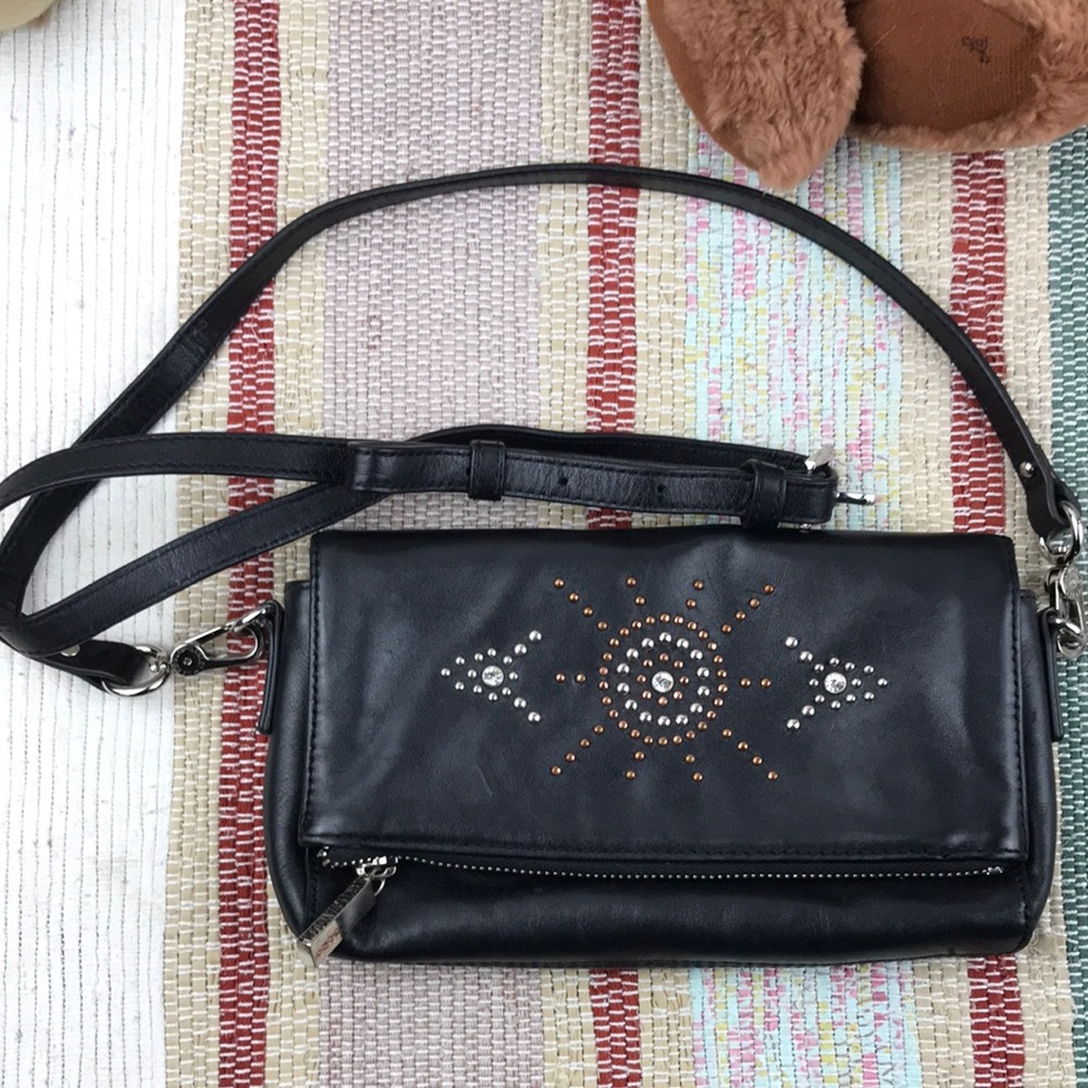 Harley Davidson Studded Black Leather Crossbody Bag.